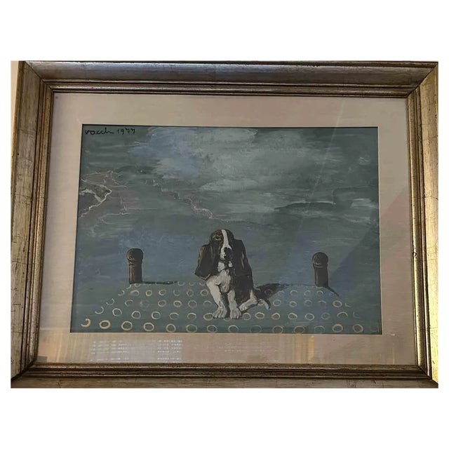 Sergio Vacchi, Dog, Original Oil Painting, 1977, Framed For Sale
