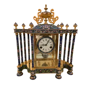 Mid Century Chinese Cloisonné Mantel Clock