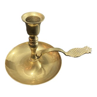Vintage 1970s Brass Pineapple Handle Chamberstick Candle Holder For Sale