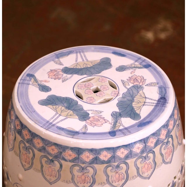 Ceramic Mid-Century Chinese-Export Porcelain Garden Stool With Lotus and Bird Motifs For Sale - Image 7 of 9