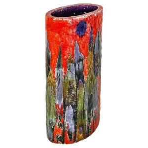 Italian Multicolor Ceramic Umbrella Stand or Vase with Elliptical Base, 1960s