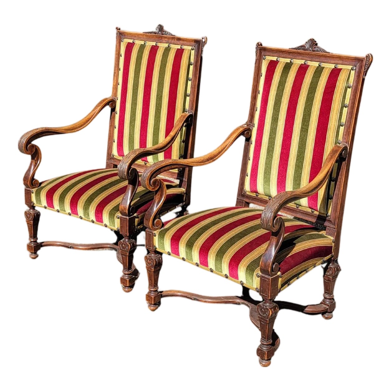 A Pair of Late 19th Century French Walnut Armchairs | Chairish