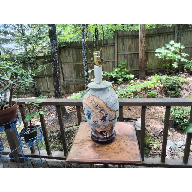 Frederick Cooper Vintage Frederick Cooper Tobacco Leaf Table Lamp Featuring Hand-Painted Floral and Bird Motifs. For Sale - Image 4 of 18
