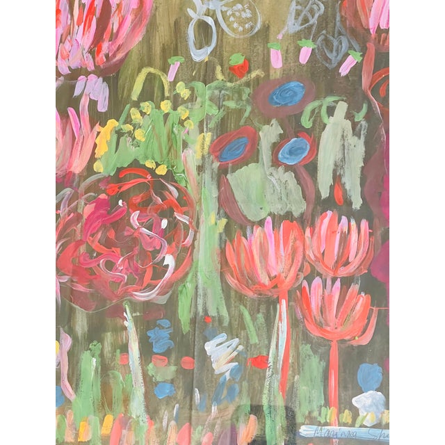 Hot Pink 1970s Abstract Modern Magic Garden Mixed Media Signed Framed For Sale - Image 8 of 8