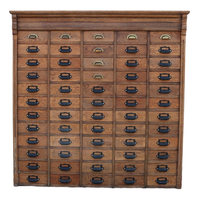Antique 60-Drawer Solid Oak Apothecary Cabinet | Ventura County Workshop Cabinet For Sale
