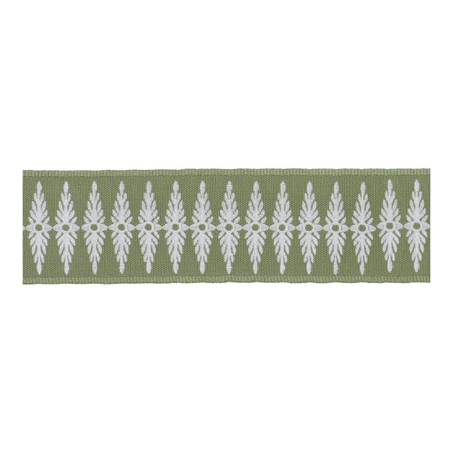 Sample - Schumacher Genevieve Embroidered Tape Trim in Green For Sale