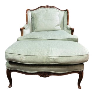 Louis XV Style Walnut Bergere & Ottoman For Sale