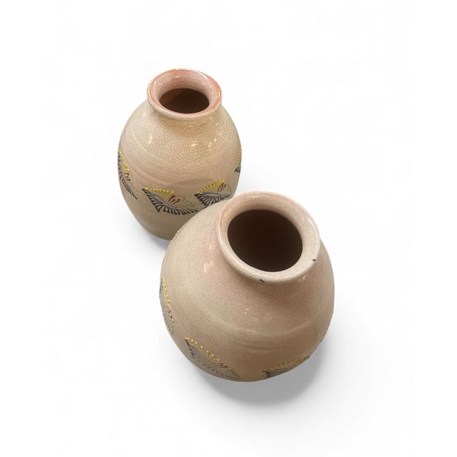 Japanese Vintage Pair of Japanese-Style Crackle Glaze Ceramic Vases For Sale - Image 3 of 7
