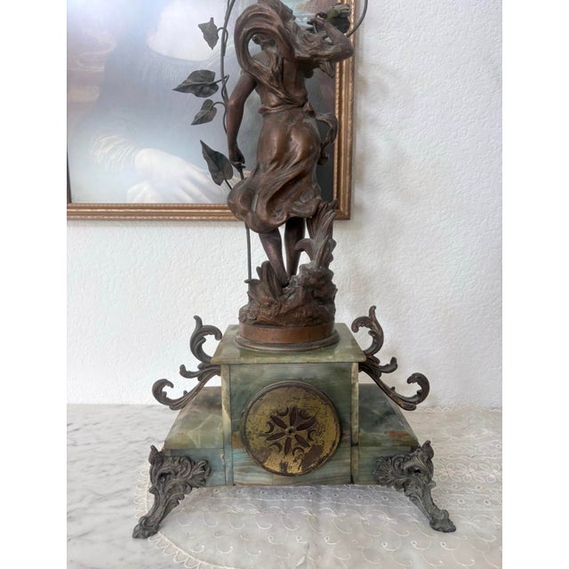 Antique French Art Nouveau Ch. Ruchot “Volubilis” Onyx Figural Mantel Clock For Sale In San Diego - Image 6 of 10