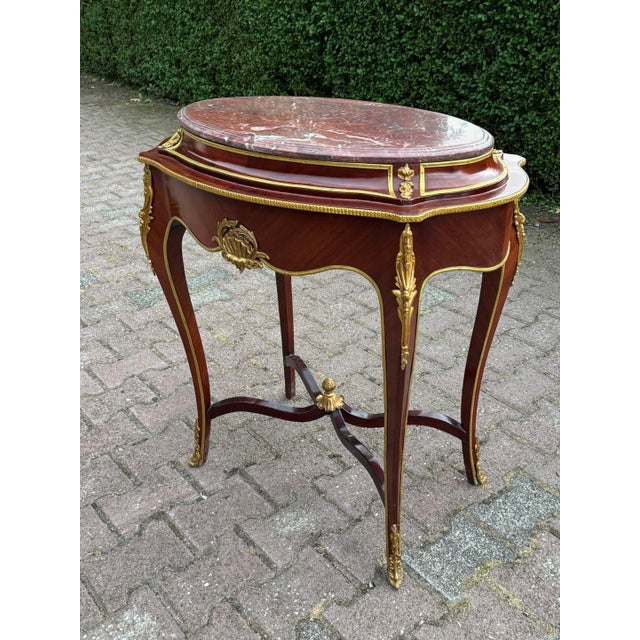 1900s French Louis XVI Mahogany Marble Side Table For Sale - Image 9 of 17