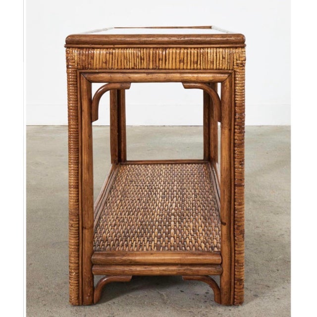 Baldwin Style Wrapped Rattan Console Table For Sale In Savannah - Image 6 of 12