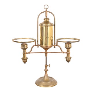 Antique Tiffany Studios Style Brass Double Arm Student Lamp, Circa 1910 For Sale