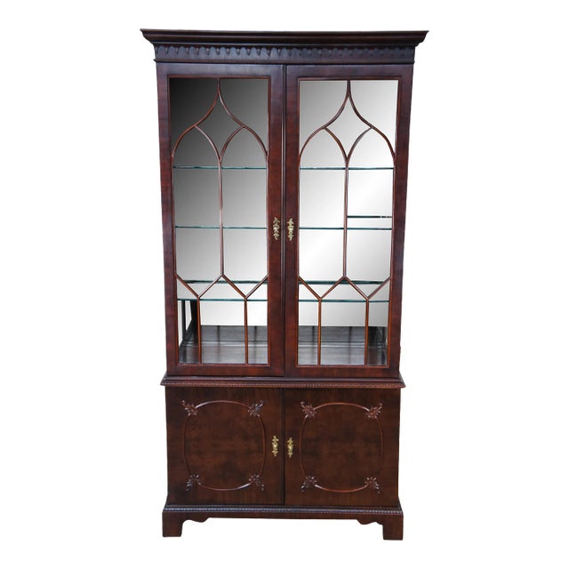 Late 20th Century Century Furniture Claridge Crotch Mahogany China Curio Cabinet Display Case For Sale