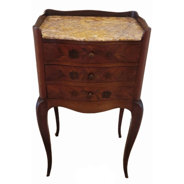 19th Century French Louis XV Style Marquetry Inlaid Marble Top Nightstand For Sale - Image 13 of 13