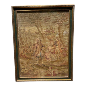 Early 20th Century Framed Needlepoint of Two Gentlemen Courting a Lady