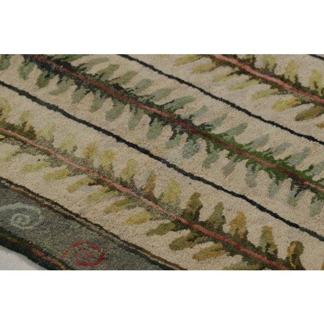 Antique Hooked Square Rug in Beige With Floral Medallion, From Rug & Kilim For Sale In New York - Image 6 of 8