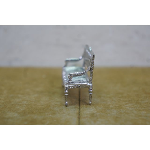 Metal Antique Victorian Miniature Silver Dollhouse Furniture Settee Table Chairs 2" For Sale - Image 7 of 18