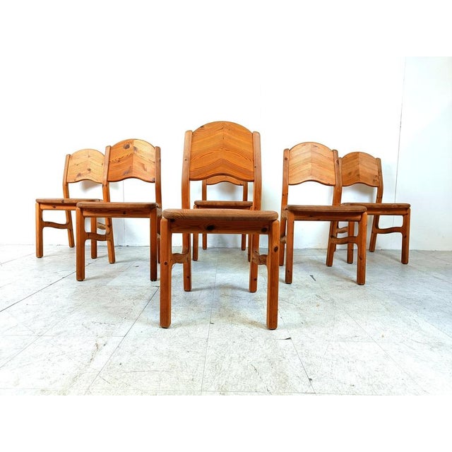 Vintage Pinewood Dining Chairs, 1970s, Set of 6 For Sale - Image 4 of 10