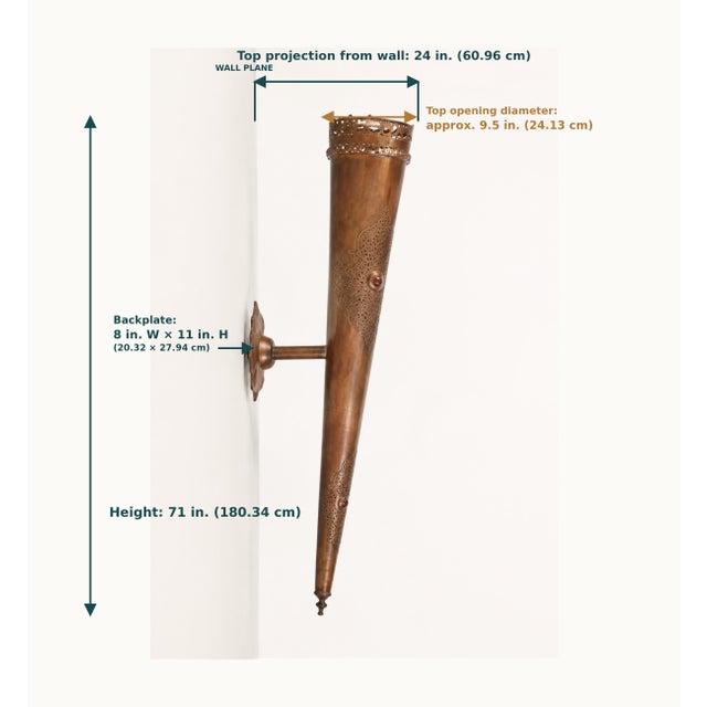 Moroccan Moorish Wall Brass Torchiere Sconces Oversized 6 Ft Tall For Sale - Image 13 of 13