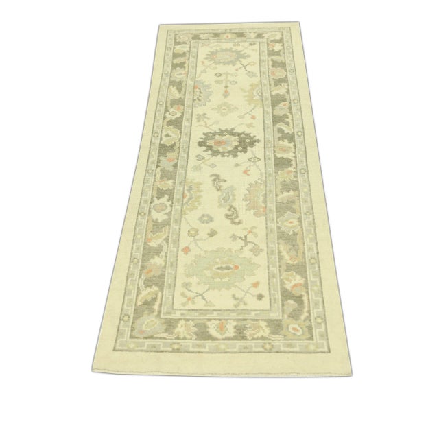 Turkish Hand Knotted Modern Turkish Oushak Oriental Runner 2'9" X 7'9" For Sale - Image 3 of 6