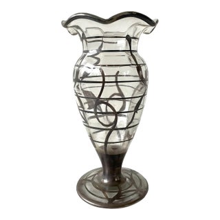 Antique Art Nouveau Sterling Silver and Glass Vase - Late 19th Century For Sale
