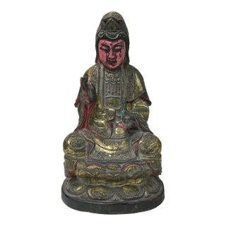 Vintage Chinese Wooden Carved Home Guardian Kwan Yin Figure For Sale