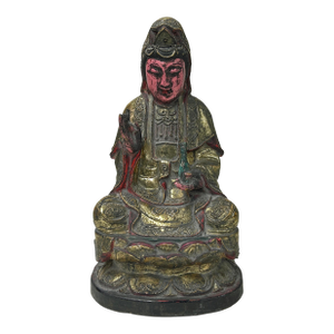 Vintage Chinese Wooden Carved Home Guardian Kwan Yin Figure