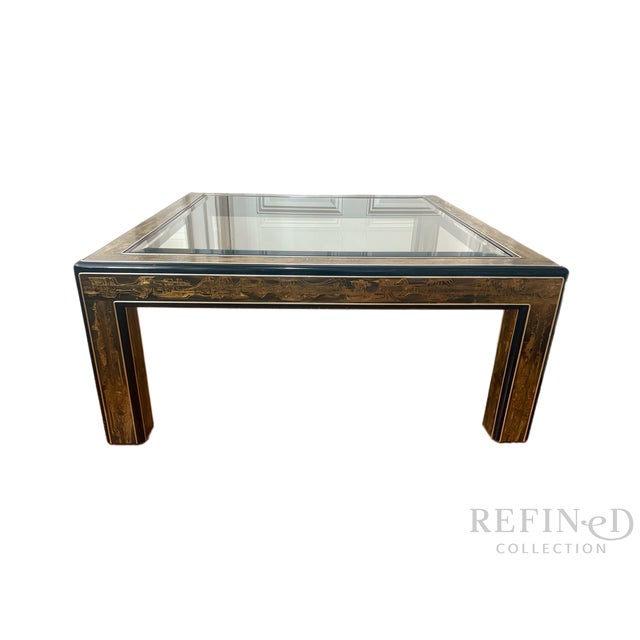 Mastercraft Acid-Etched Brass & Glass Coffee Table, C. 1960s–1970s For Sale - Image 4 of 15
