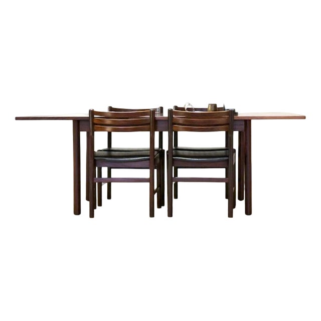 Mid-Century Walnut Dining Table and Chairs, Denmark, Set of 5 For Sale