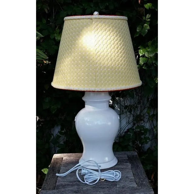 Large Off White Lamp Yellow Fabric Lampshade For Sale - Image 10 of 11