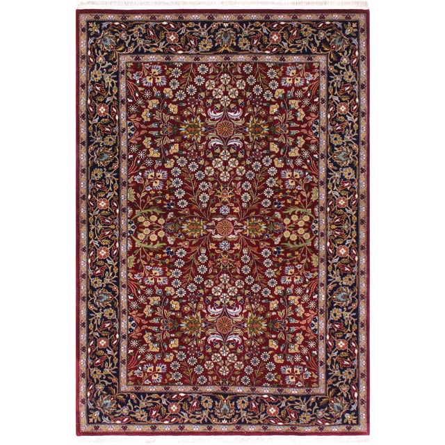 Turkish Antique Hereke Red Blue Wool & Silk Rug - 4'0''x6'0'' For Sale - Image 10 of 10