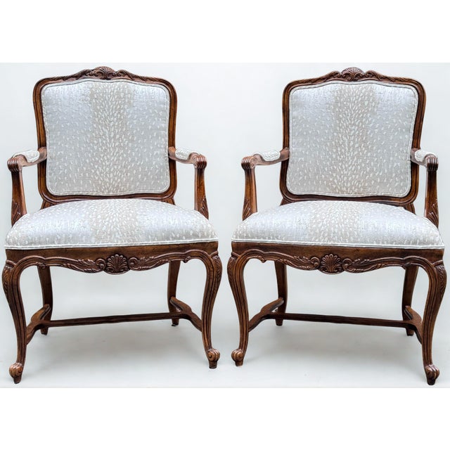 Newly Upholstered Vintage Louis XV French Arm Chairs - A Pair For Sale - Image 13 of 13