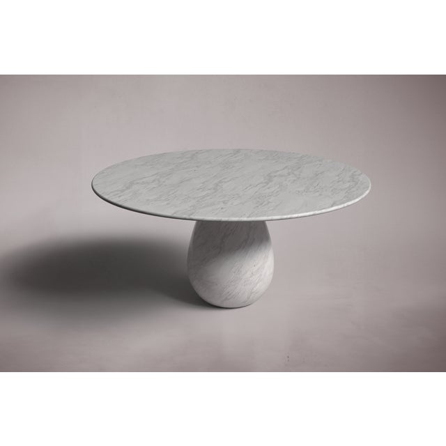 Postmodern Pearl Italian Carrara Marble Round Dining Table 60" For Sale - Image 3 of 5