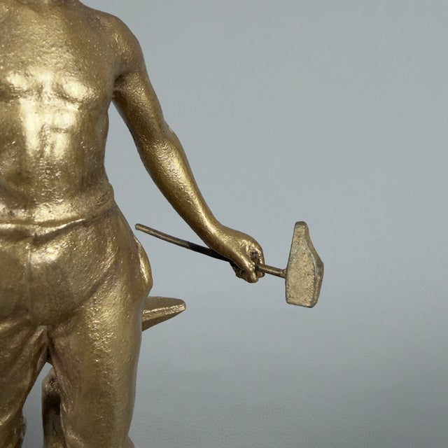 Antique Gilded Antimony Sculpture of a Blacksmith by Ruchet, Early 1900s For Sale - Image 10 of 15