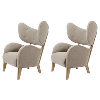 Set of Dark Beige Sahco Zero Natural Oak My Own Chair Lounge Chairs by Lassen For Sale