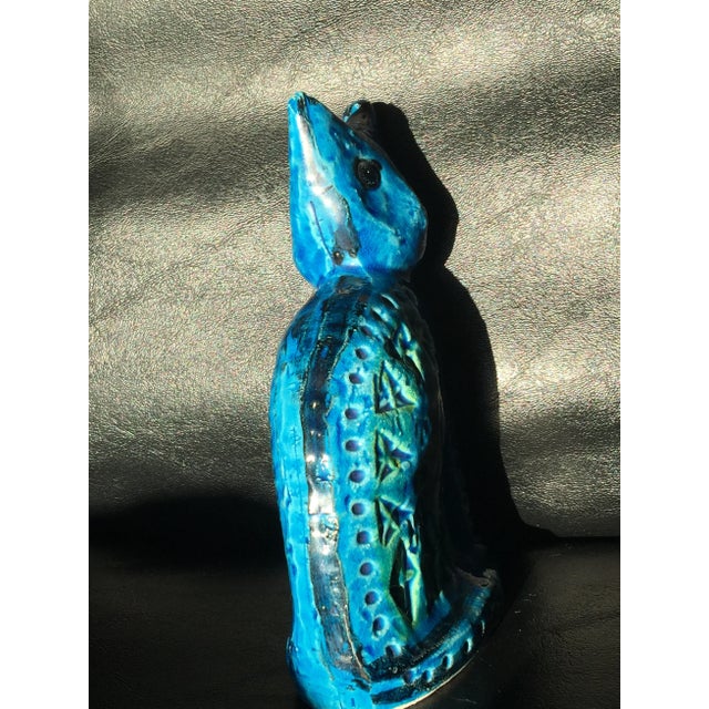 Nice 1950's Italian Ceramic Cat Figurine By Bitossi in Vivid Turquoise ,Black tinged with yellow,green .Incised with Star...