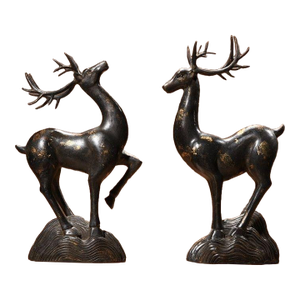 Pair of Vintage Chinese Gilt Bronze Deer Figures – Standing Auspicious Deer Sculptures