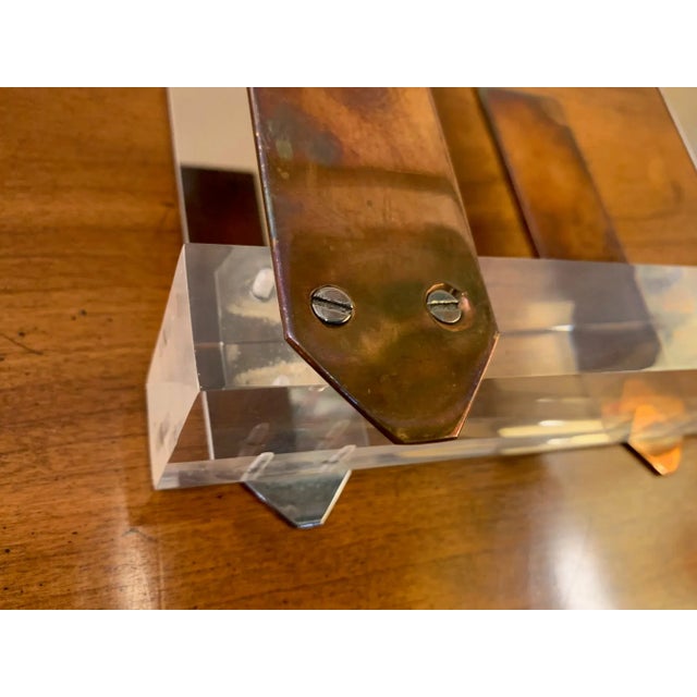 Metal Vintage Karl Springer Style Lucite, Nickel, and Copper Letter Holder For Sale - Image 7 of 11