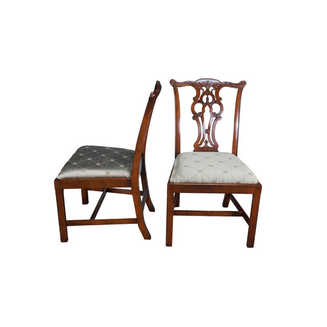 Set of six Maitland Smith Chippendale style dining chairs, circa 1990s. Made of mahogany featuring serpentine crest rails...