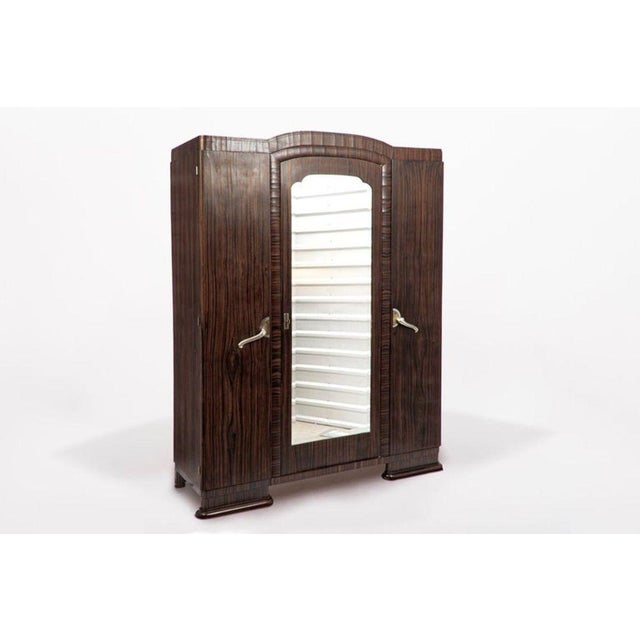 1940s Antique French Art Deco Macassar Ebony Wood Wardrobe Armoire Cabinet For Sale - Image 11 of 12