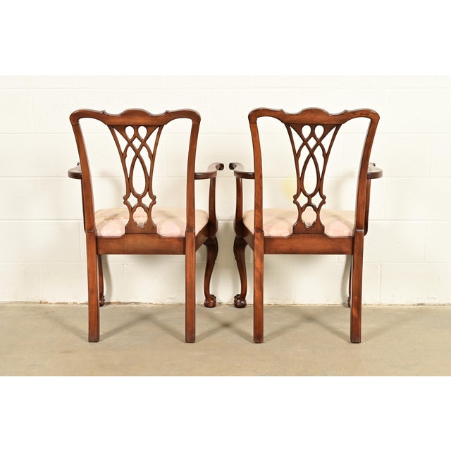 Baker Furniture Style Chippendale Carved Mahogany Armchairs, Pair For Sale - Image 13 of 15
