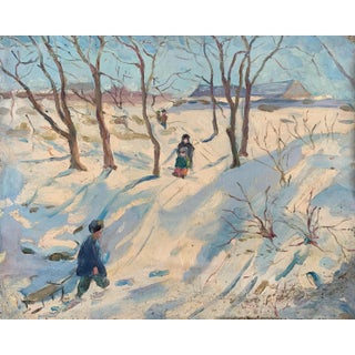 Soviet Child Portrait, Original Oil Painting, Ukrainian Artist 39-48 For Sale