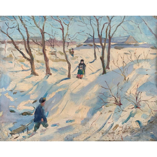 Soviet Child Portrait, Original Oil Painting, Ukrainian Artist 39-48 For Sale