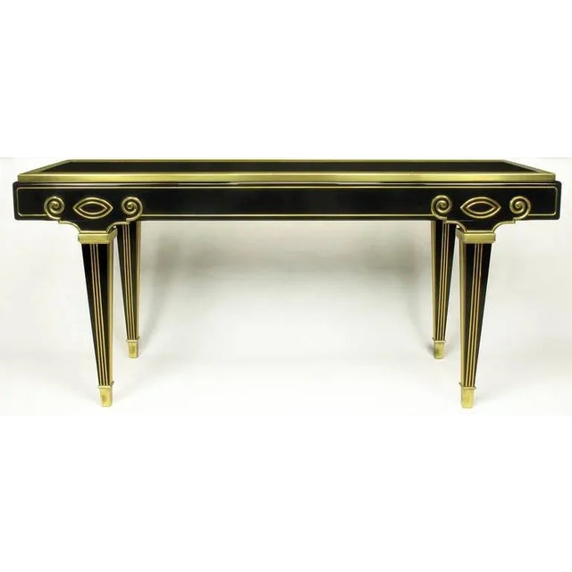 Traditional Mastercraft Black Lacquer and Brass Empire Moderne Console Table For Sale - Image 3 of 10