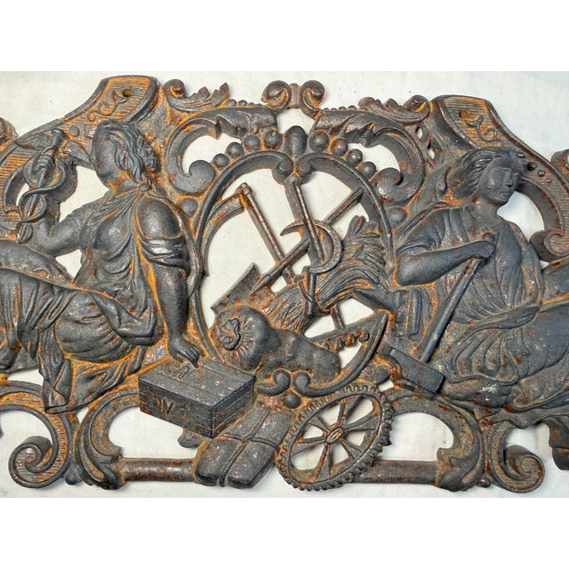 Antique Ornate 19th Century French Cast Iron Vulcan and Felicitas Wall Plaque For Sale - Image 4 of 12