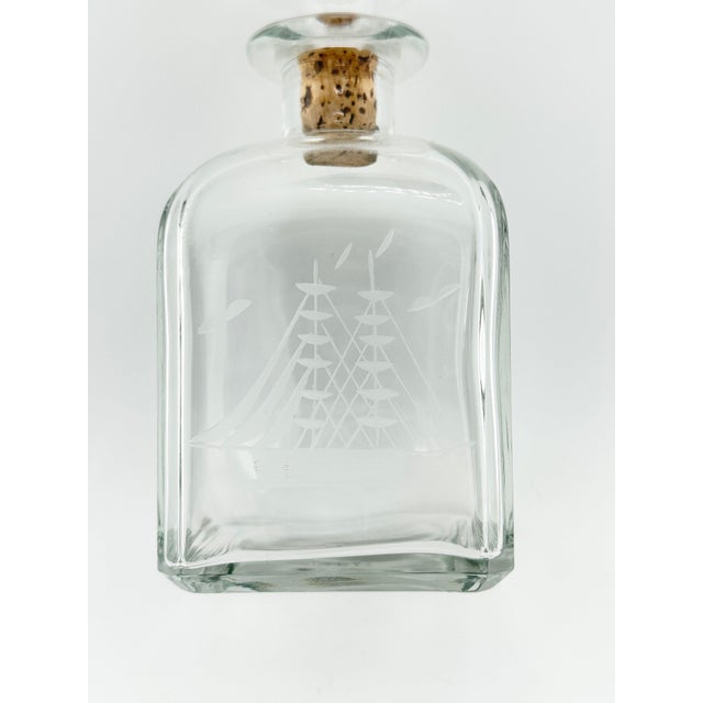 Mid 20th Century Vintage Italian Etched Glass Sailboat Decanter For Sale - Image 5 of 8