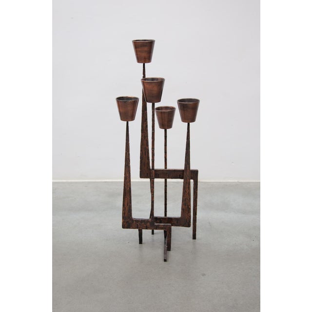 Goldenrod Brutalist Candleholder Sculpture in Wrought Iron, France, 1970s For Sale - Image 8 of 16