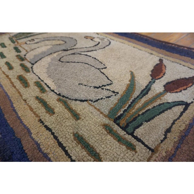 Unique White Ivory Color With Special Animalia Pattern Vintage Pictorial American Hooked Rug For Sale - Image 10 of 11