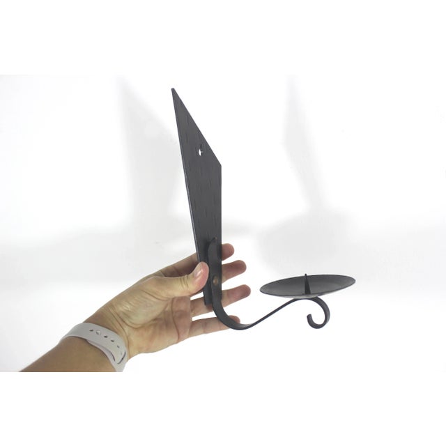 Width: 2.75 inches Height: 9 inches Depth: 5.5 inches Pair of very cool black metal, hammered mid century modern brutalist...