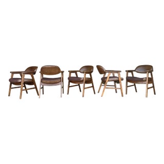 Set of 5 Mid-Century Modern Hon Murphy Miller Walnut Arm Office Chairs For Sale